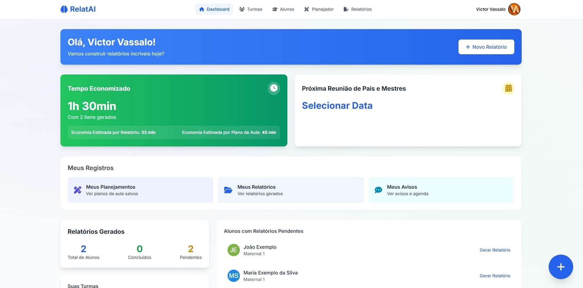 Dashboard da plataforma RelatAI