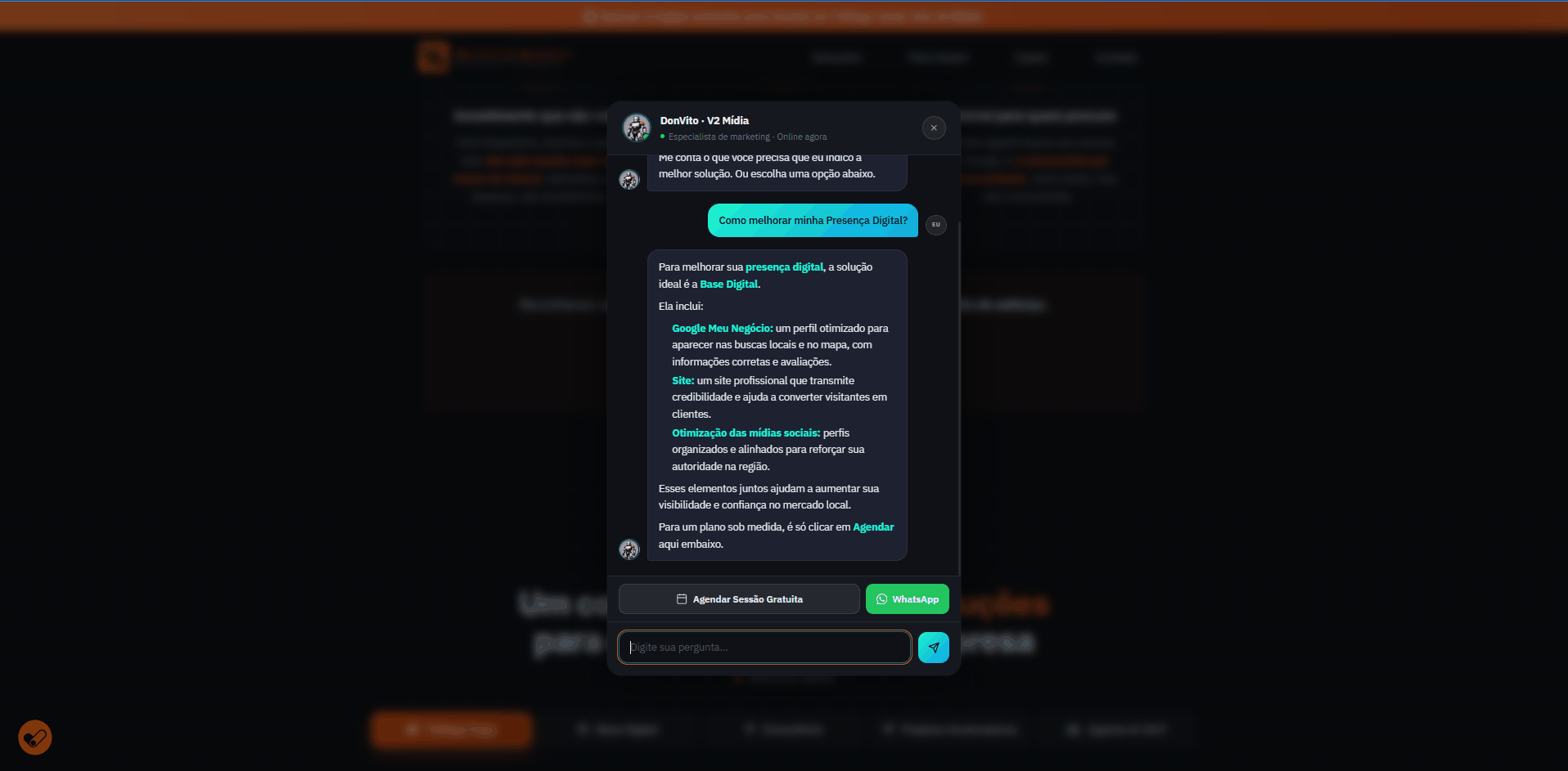 Site com agente de inteligência artificial construído pela V2 Mídia